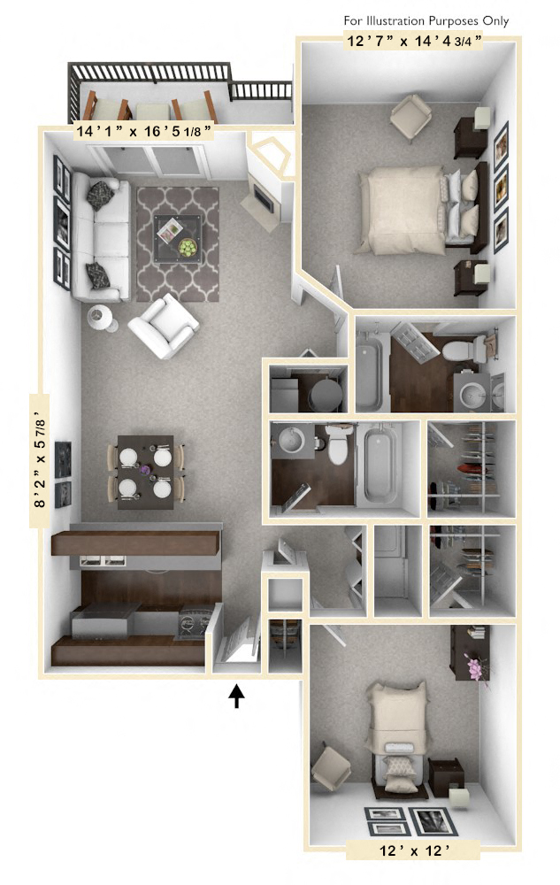 The Galleon - 2 BR 2 BA-960 Square Feet- Floor Plan at WaterFront Apartments, Virginia Beach, VA, 23453